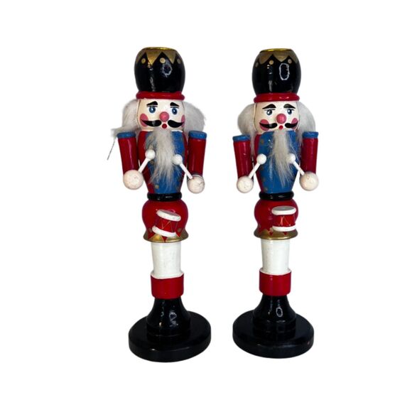 Set of 2 Wooden Christmas Nutcracker Toy Soldier Candlestick Holders 9.75" Tall - Picture 1 of 13